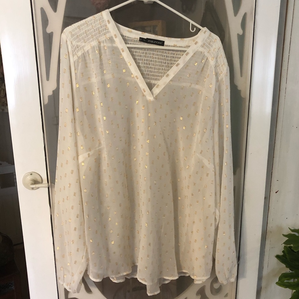 Maurices 3x sheer white shirt w/gold rectangles